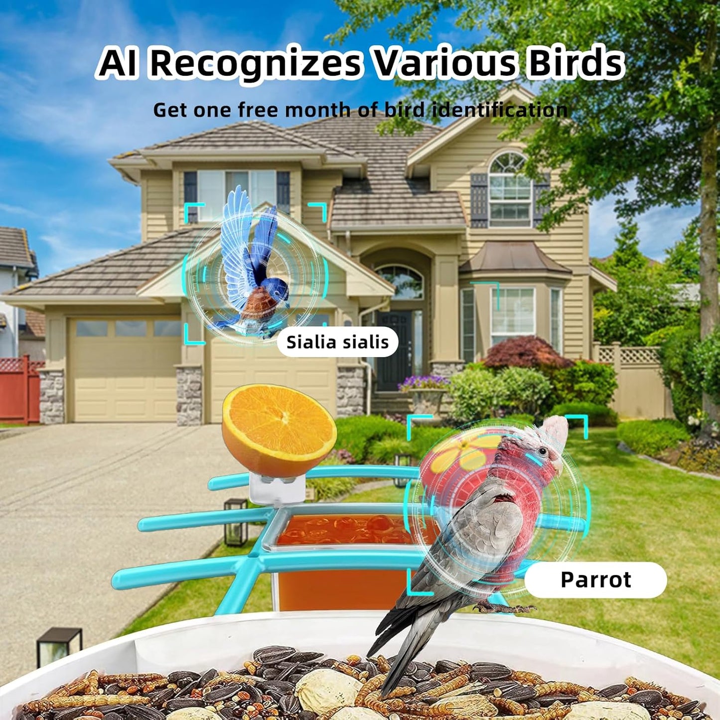 2K Smart Bird Feeder with Camera, 2.5L Ai Smart Bird House for Outdoor
