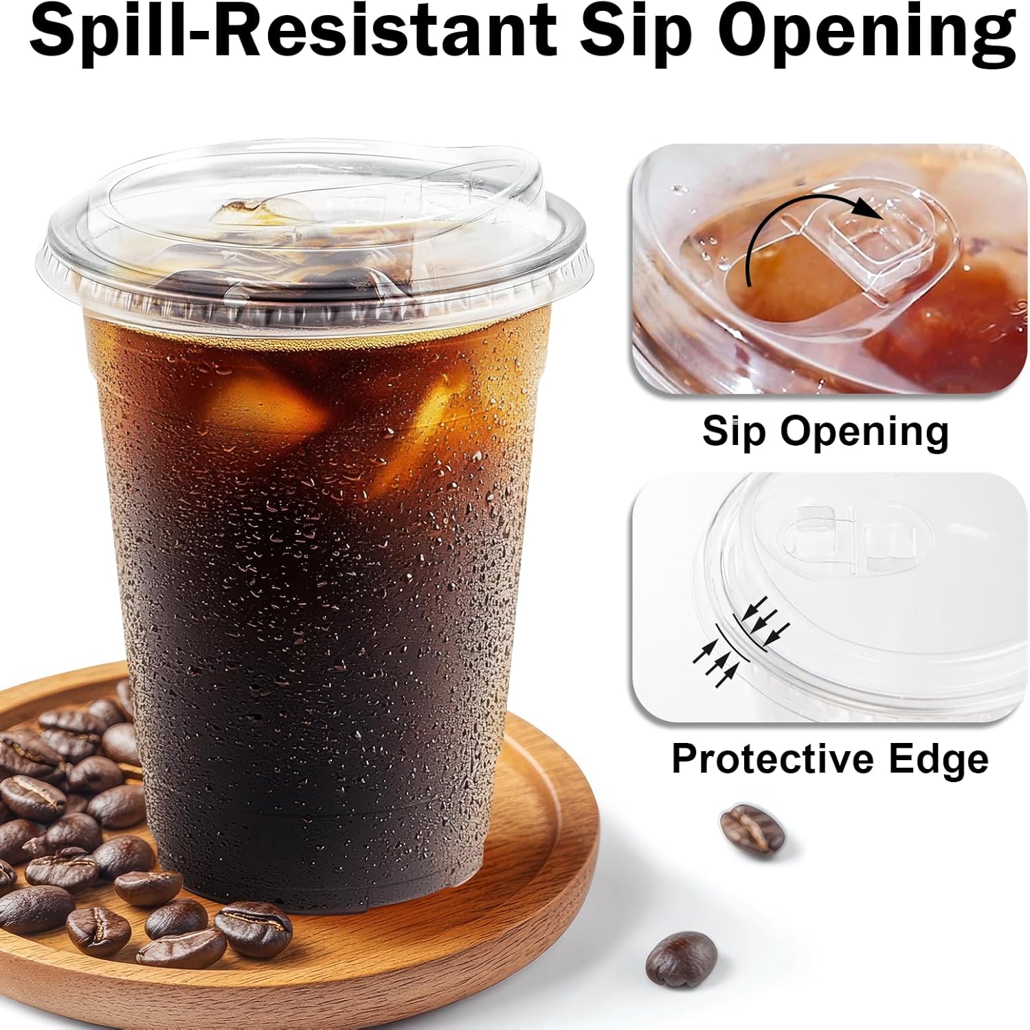 100 Pack 16 oz Clear Plastic Cups with Lids, Disposable Iced Coffee Cu