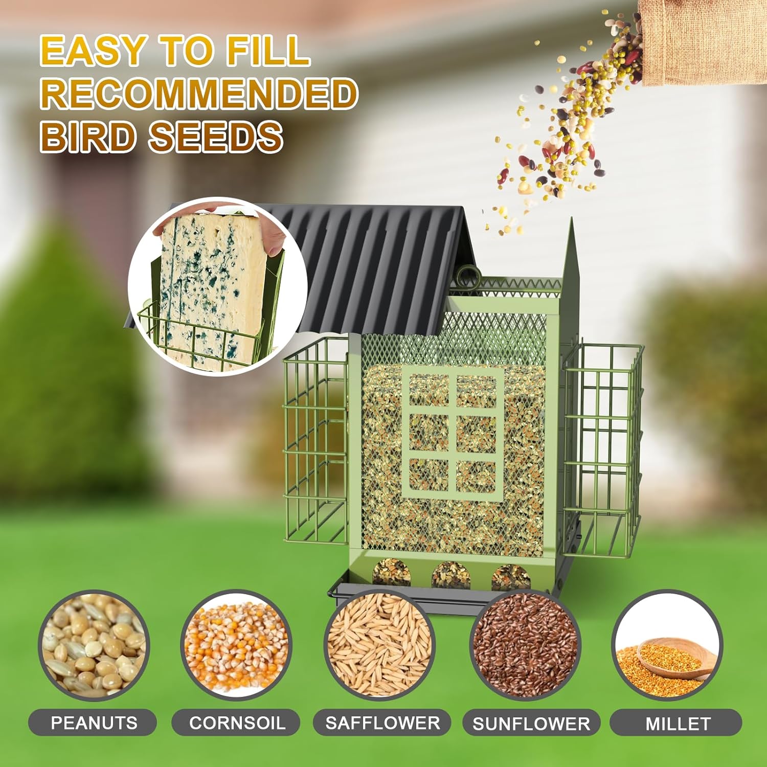 Bird Feeders for Outdoors Hanging, Metal Bird Feeder with Double Suet 
