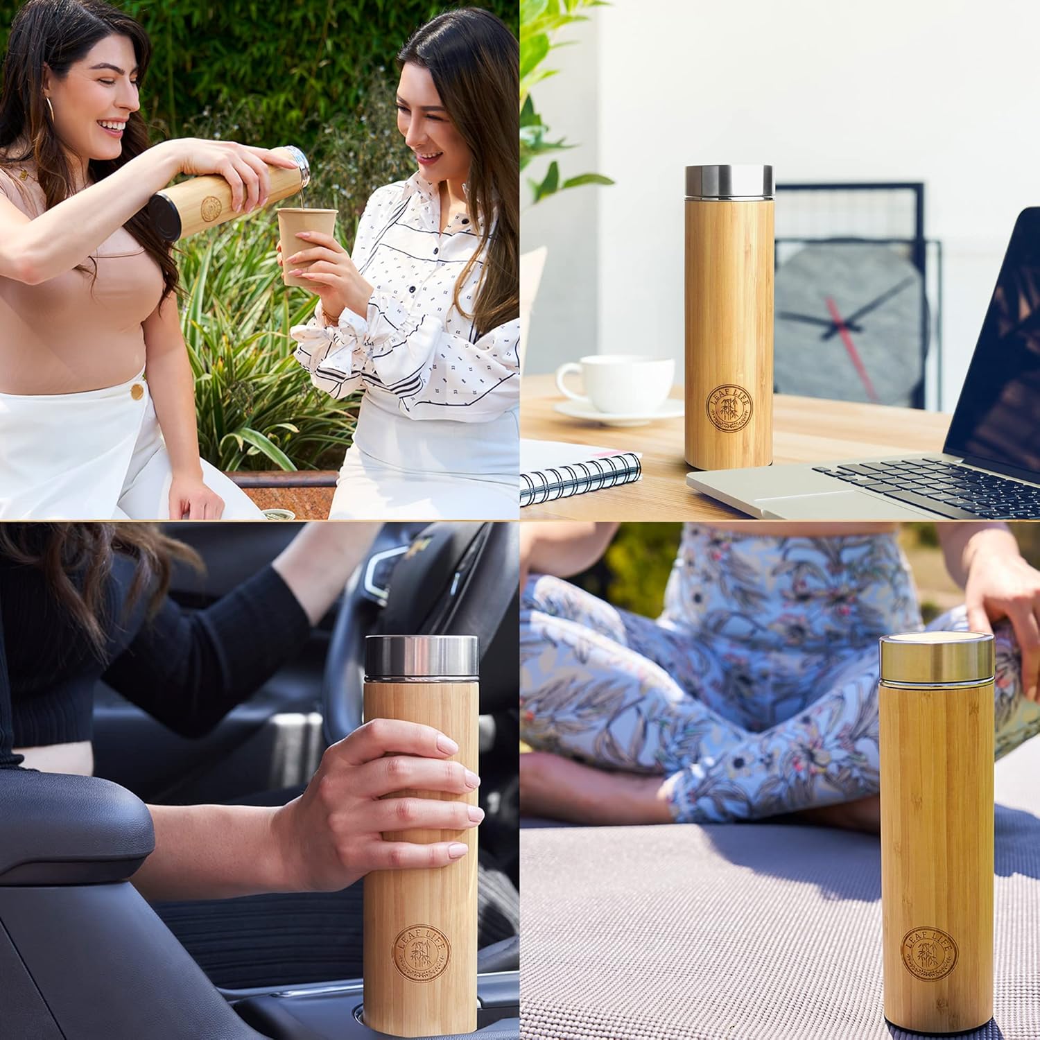 LeafLife Premium Bamboo Tea Bottle for Loose Tea - Tea Infuser Bottle 