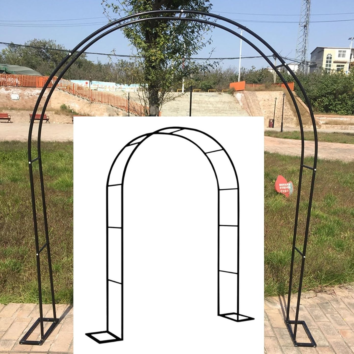 Heavy Duty Garden Arch Arbor Trellis - Metal Wedding Archway for Climbing Plants, Roses & Vines - Outdoor Pergola for Gardens, Parties & Ceremonies (Black, 0.8x2x0.4m)