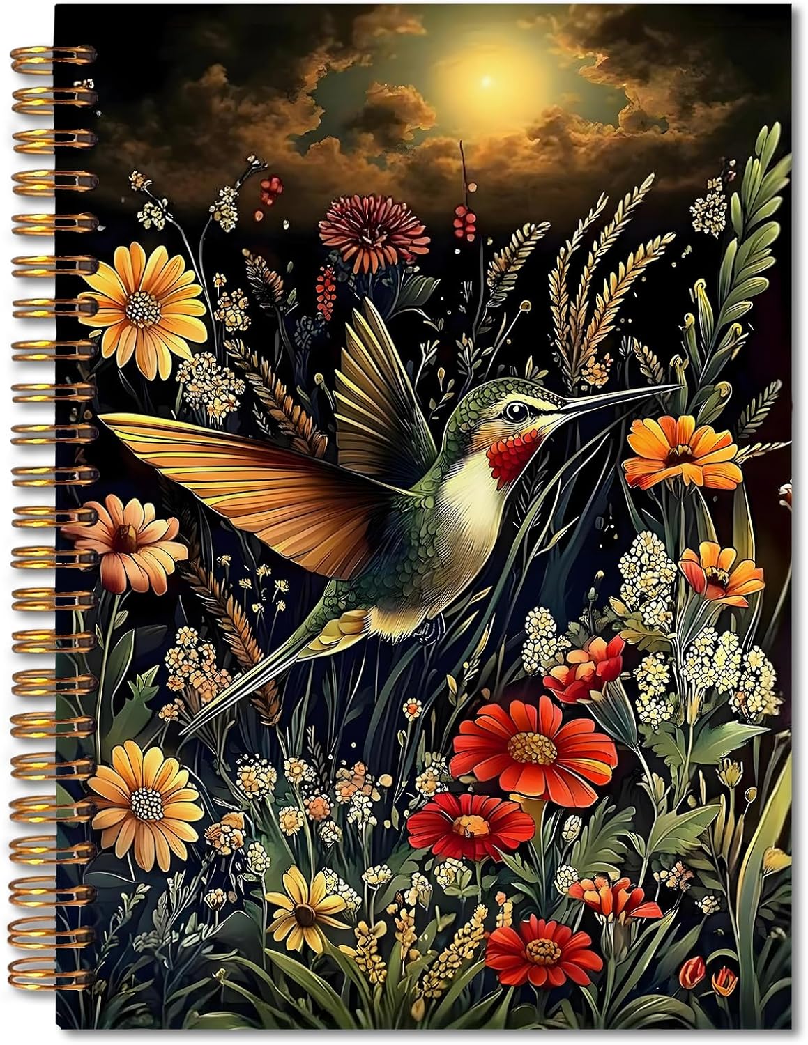 FITIE Rustic Hummingbird Bird Birding Notebook, Bird Watching Journal for Women Men, Dark Cottagecore Floral Birding Botanical Hardcover Spiral Notebooks College Ruled 5.5 x 8.3