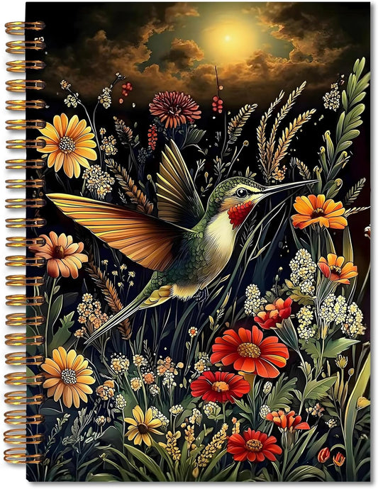 FITIE Rustic Hummingbird Bird Birding Notebook, Bird Watching Journal for Women Men, Dark Cottagecore Floral Birding Botanical Hardcover Spiral Notebooks College Ruled 5.5 x 8.3