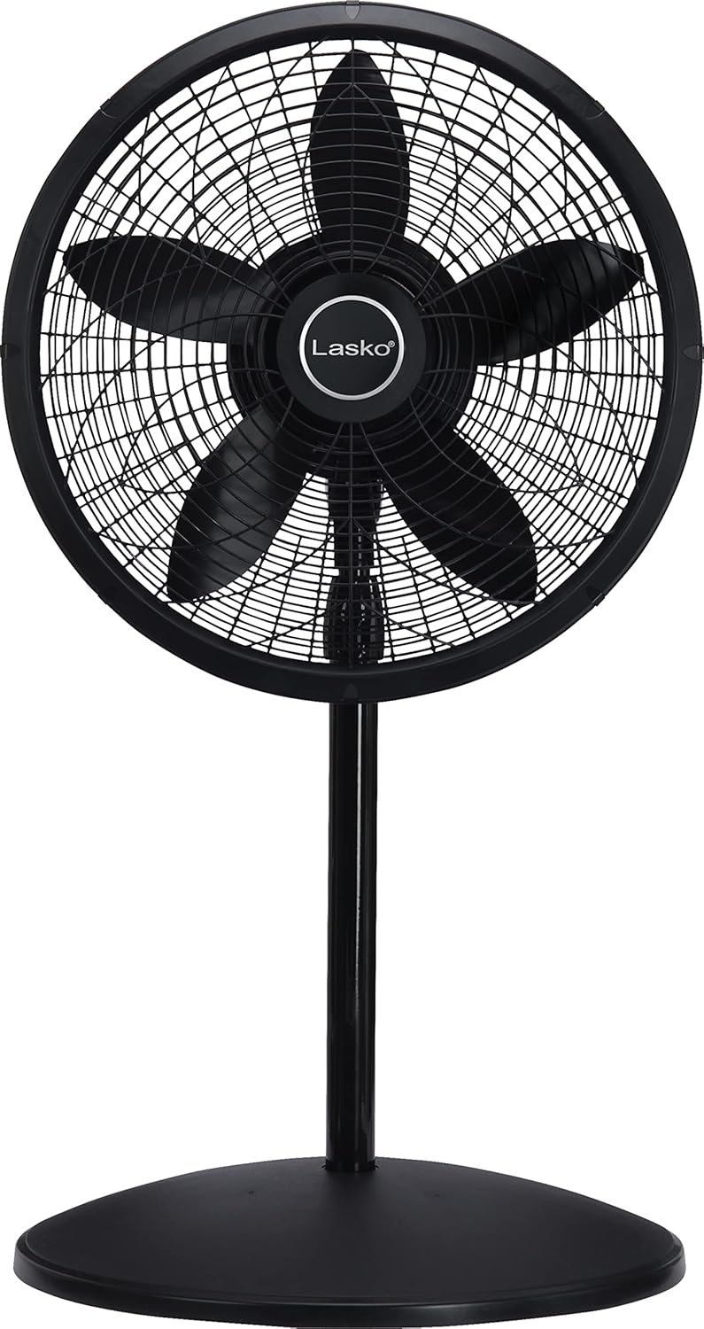 Lasko Pedestal Fan, Oscillating Fan for Bedroom with Adjustable Height and 3 Cooling Speeds, Portable, 18", Black, 1827
