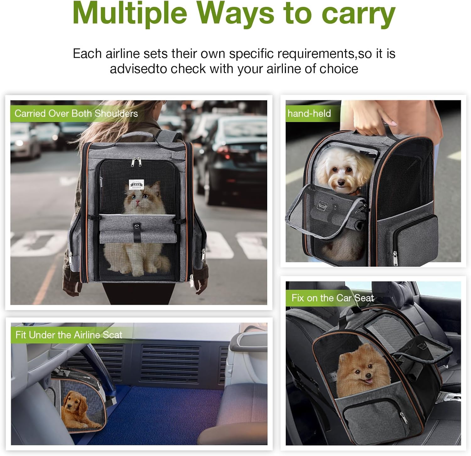 Lekebobor Cat Carrier Backpack, Expandable Pet Carrier with Sun Shade 