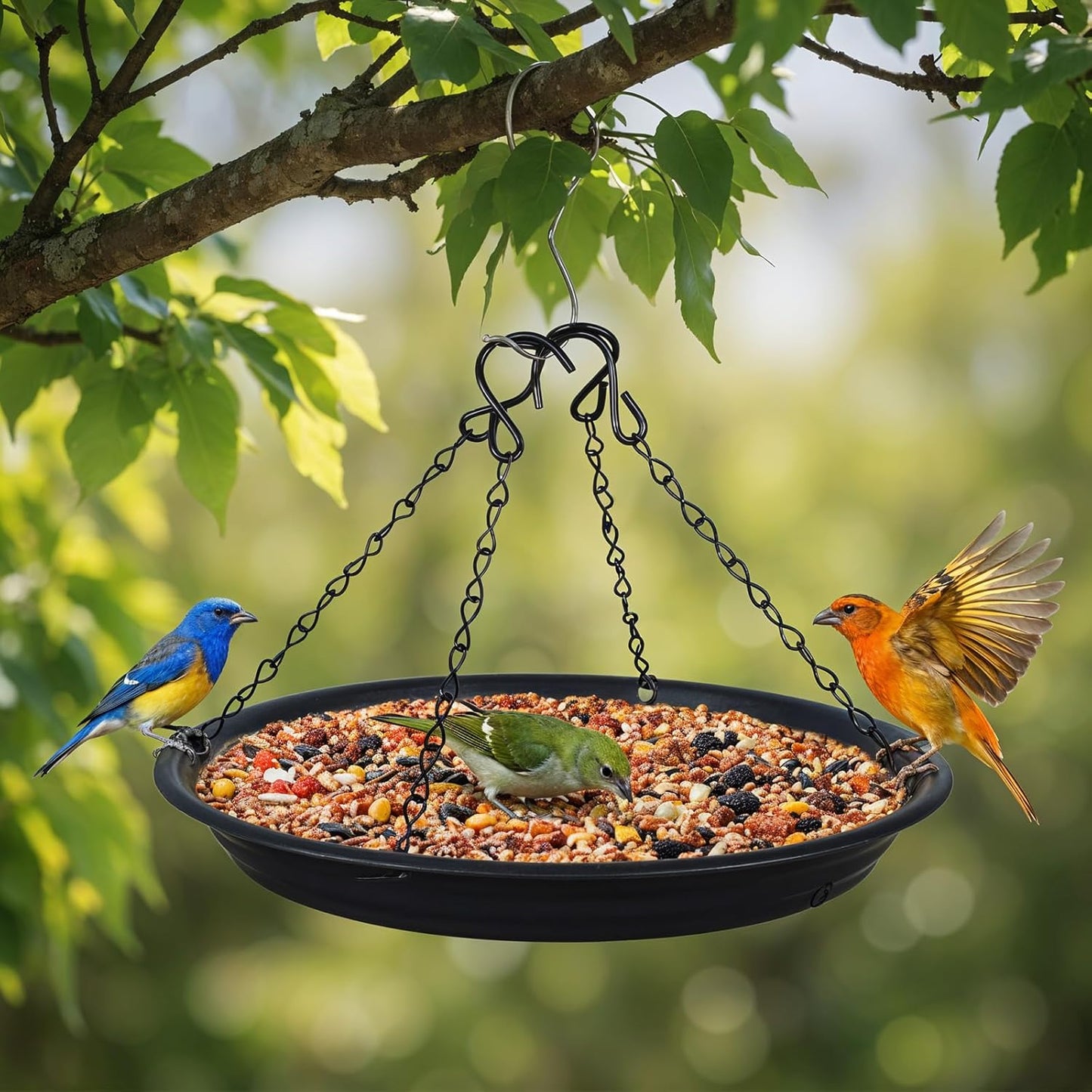 2 Sets 12.8'' Bird Seed Tray Platform Bird Feeder Large Hanging Tray Fits Most Feeders Catches Most Falling Seed and Husk Outdoor Yard Garden Backyard for Attracting Birds, Black