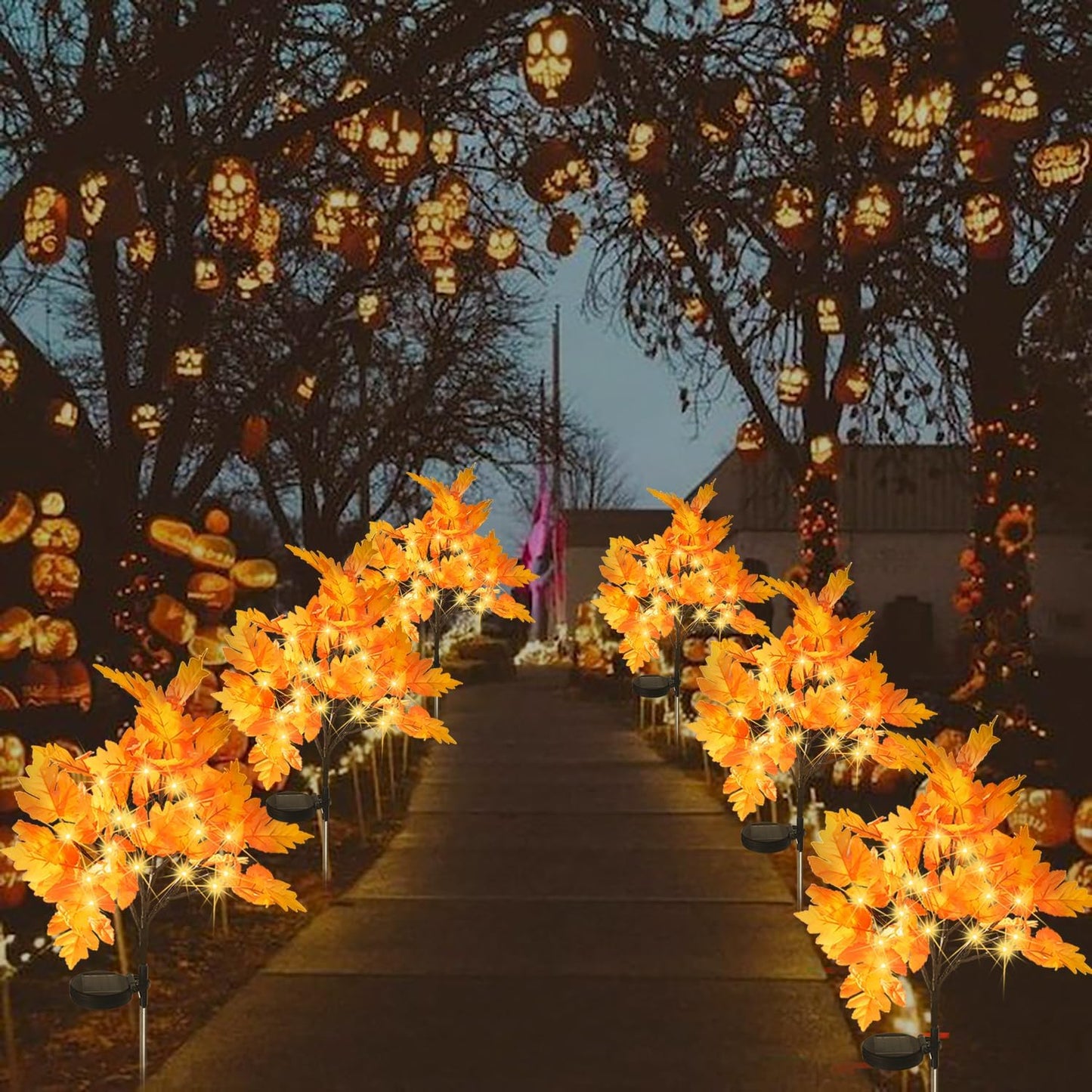2 Packs Solar Prelit Fall Tree Lights for Outdoor Thanksgiving Decorations, 2 Modes Thanksgiving Solar Lights, Waterproof Maple Tree Solar Fall Lights for Fall Yard Patio Garden
