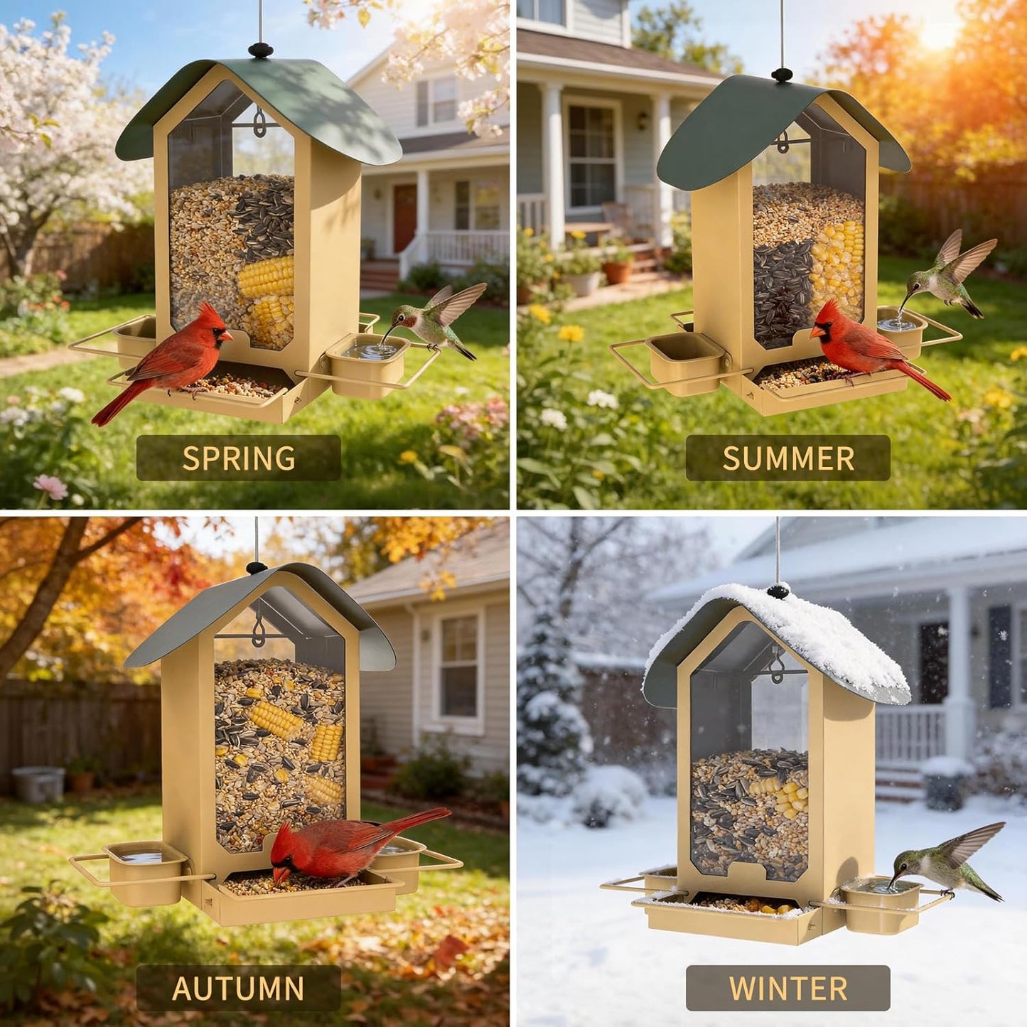 Metal Bird Feeders for Outdoors | Both Sides Removable Feeding Troughs for Easy Cleaning | 360 Degree Perch | Perfect for Attracting Wild Birds
