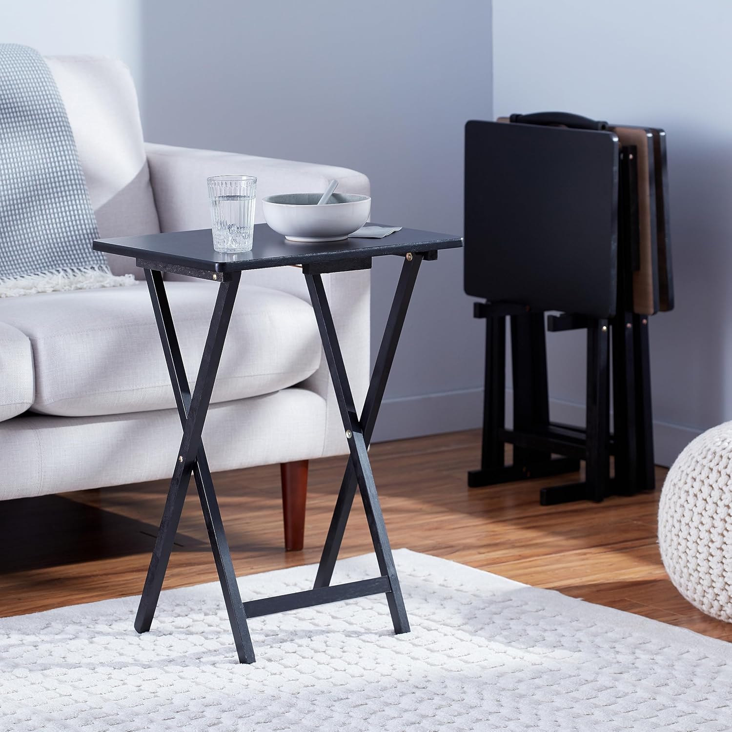 Amazon Basics Portable Foldable TV Tray Table with Storage Rack, Space