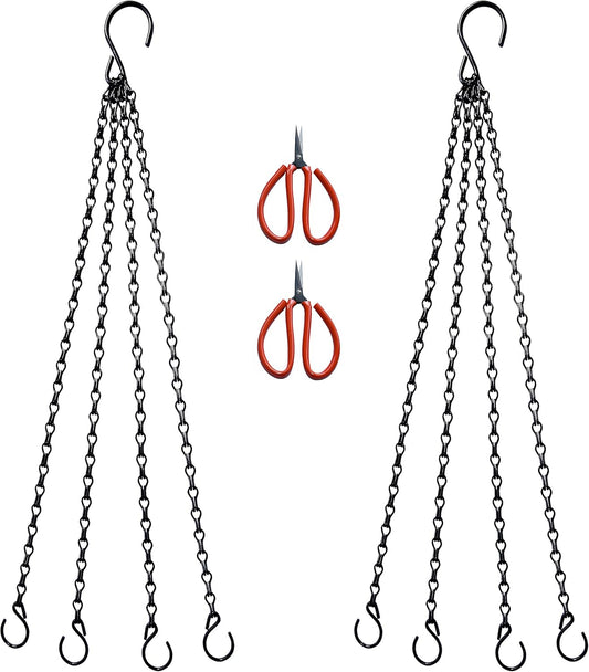 26Inch 90lbs Heavy Duty Metal Hooks Hanging Chains Hangers for Garden,Balcony,Yard,Kitchen,for Hanging Heavy Plant Pot, Bird Feeder, Lantern, Billboard. Carbon Steel, 2Extra Scissors
