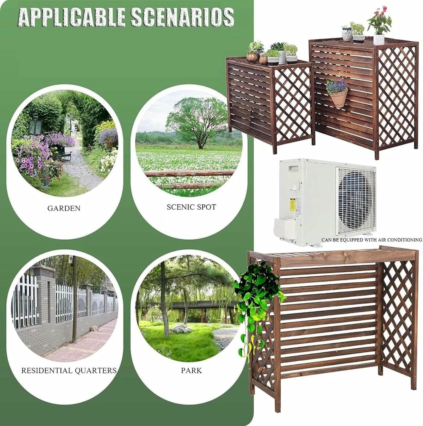 Air Conditioning Cover Solid Wood Window Air Conditioner Cover Privacy Screen Fence,Outdoor Privacy Air Conditioner Cover Trash Can Shell Flower Stand Plant Flower Pot Display Stand