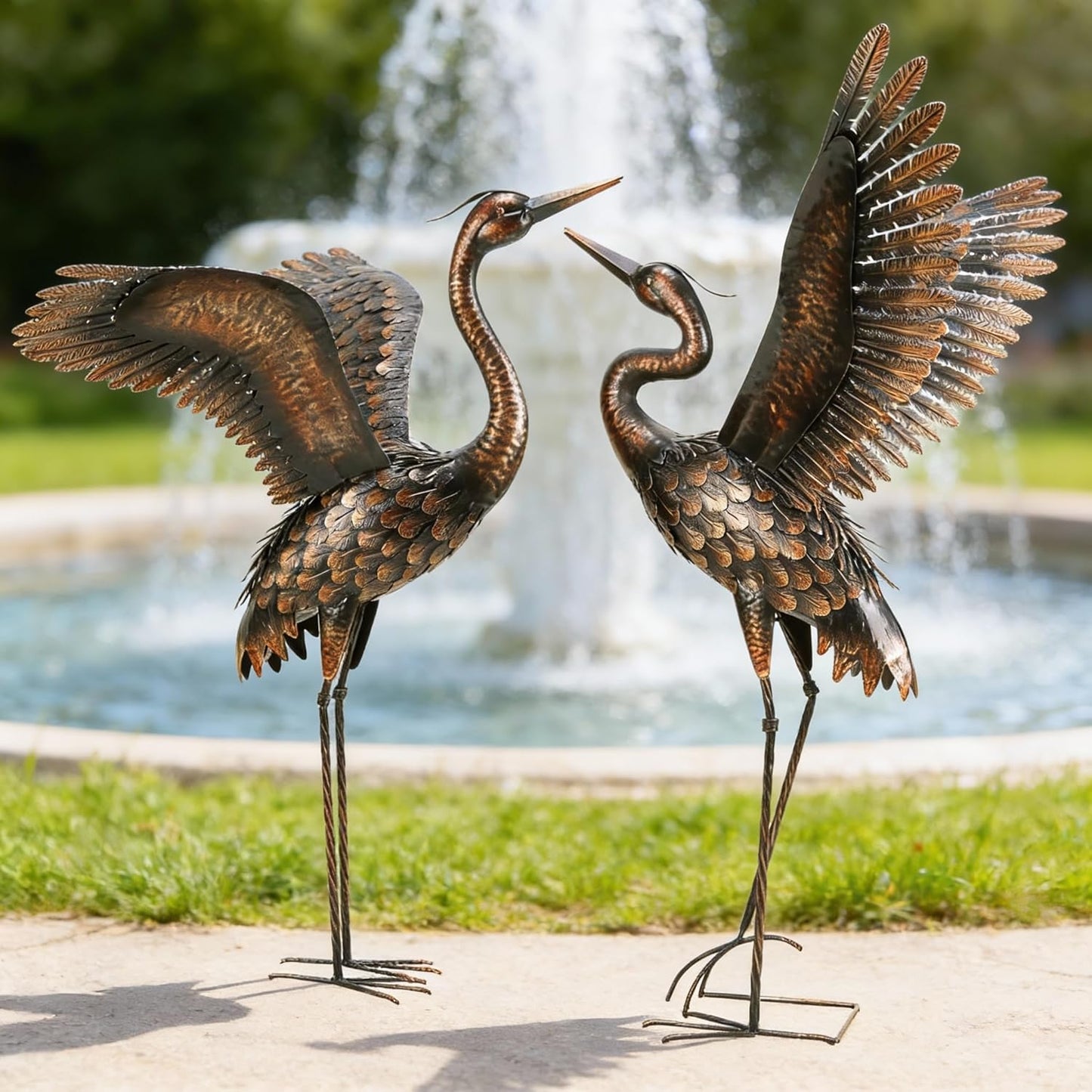 chisheen Garden Statue Outdoor Metal Heron Crane Yard Art Sculpture for Lawn Patio Backyard Decoration,46 inch (2-Pack)