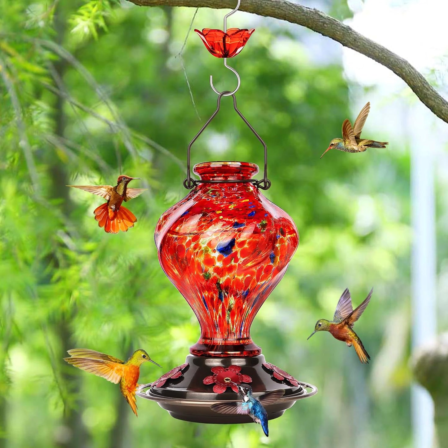 Hummingbird Feeder, BOLITE Glass Hummingbird Feeders for Outdoors Hang
