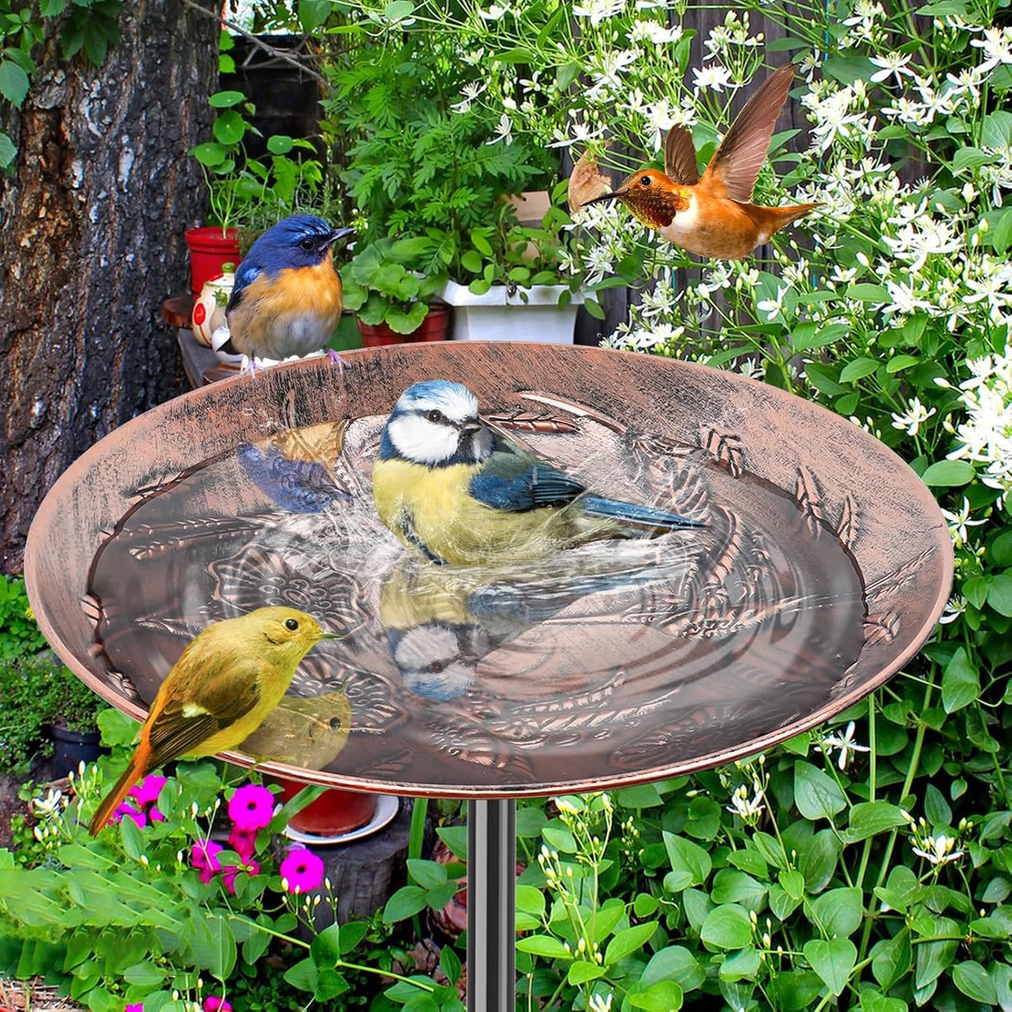 Metal Bird Bath for Outside, Vintage Freestanding Birdbaths & Birdfeeder, Bird Baths Feeder Bowl for Outdoors Garden Patio Yard Lawn Decor (Retro Copper)