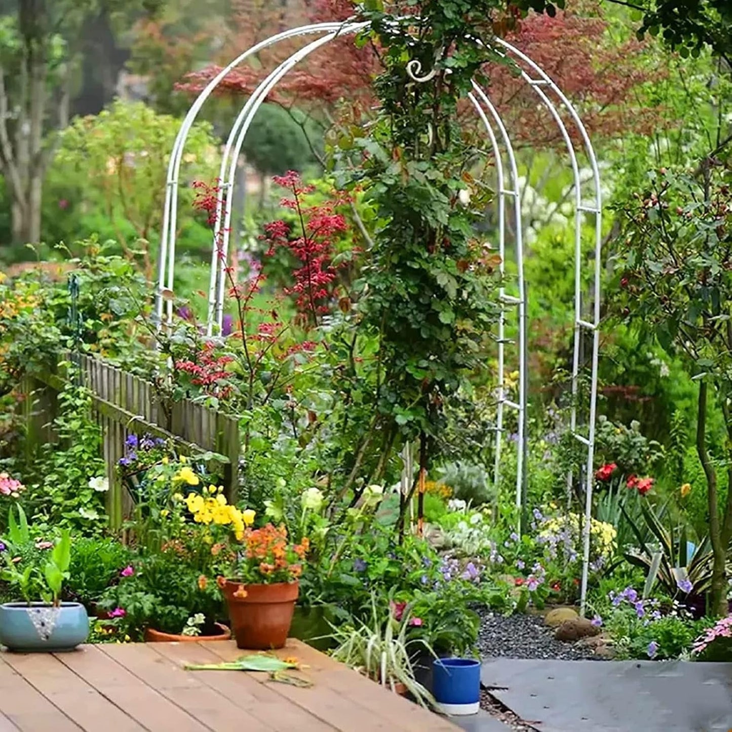 White Garden Arch Metal Trellis for Climbing Plants, Outdoor Arbor for Grape & Rose Vines, Decorative Support for Indoor Parties, Size 240x220x40cm