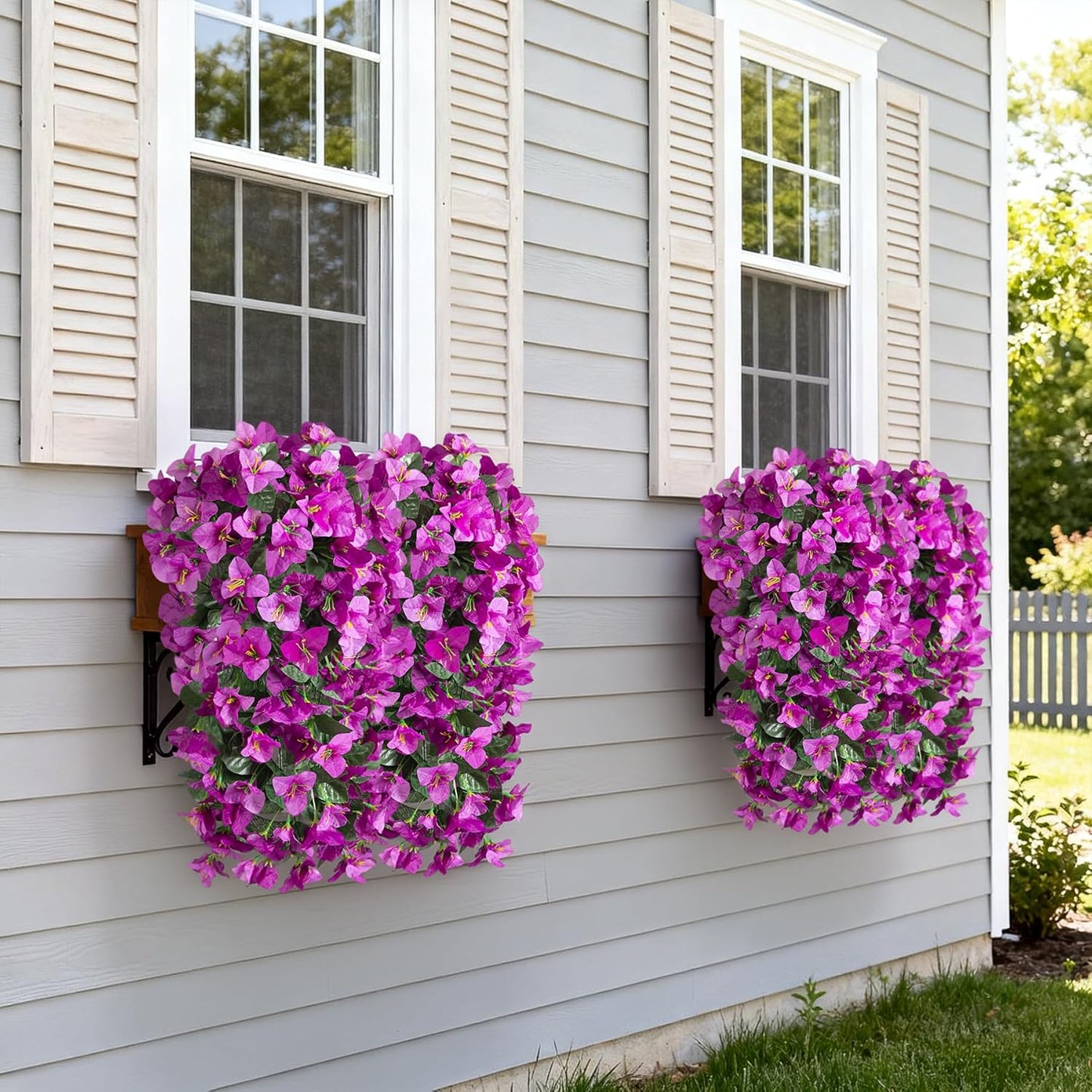 Artificial Fake Hanging Flowers with Basket for Outdoors Decoration, 3PCS Faux Flowers for Outdoor Planters UV Resistant No Fade Silk Bougainvillea for Home Porch Patio Garden Balcony Yard Decor