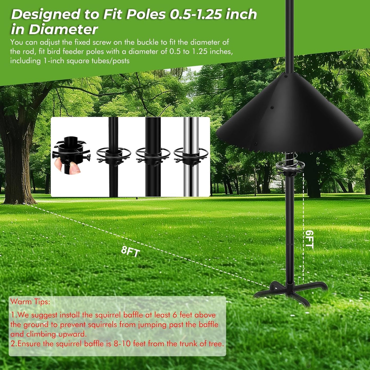 Yummy Sam 19 inch Squirrel Baffle for Bird Feeder Pole Outside, Black Plastic Squirrel Proof Bird House Guard with Spring and Spiked Edge for Shepherd Hook and Outdoor Pole Mount Stoppers
