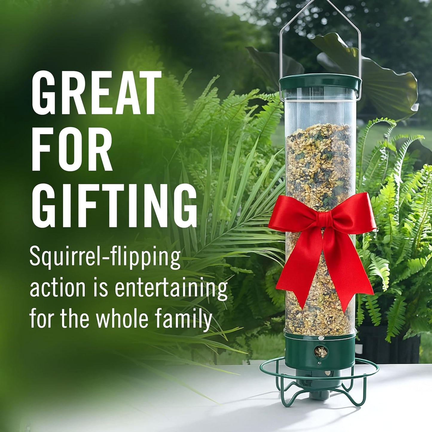 Droll Yankees Squirrel Proof Bird Feeders for Outdoors - YF-M - Flipper, Collapsible Perches, 5-Pound Seed Capacity, Green