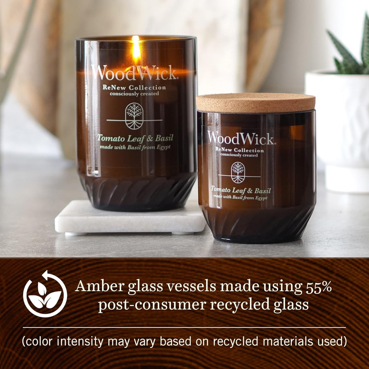 WoodWick Tomato Leaf & Basil Gifts for Women and Men, 6 oz. Renew Medium Candle with Crackling Wick