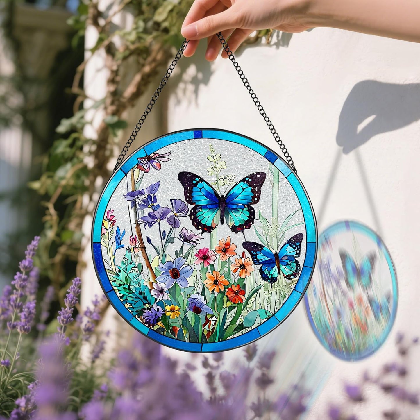 Stained Glass Window Hanging, 8 Inch Butterfly Sun Catchers Indoor Win