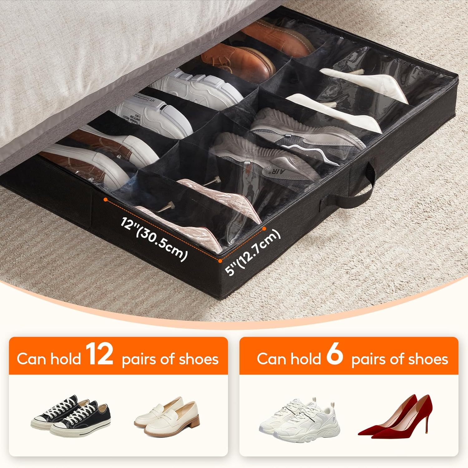 Lifewit Under Bed Shoe Storage Organizer Set of 2, 4.3 Inches Tall Low