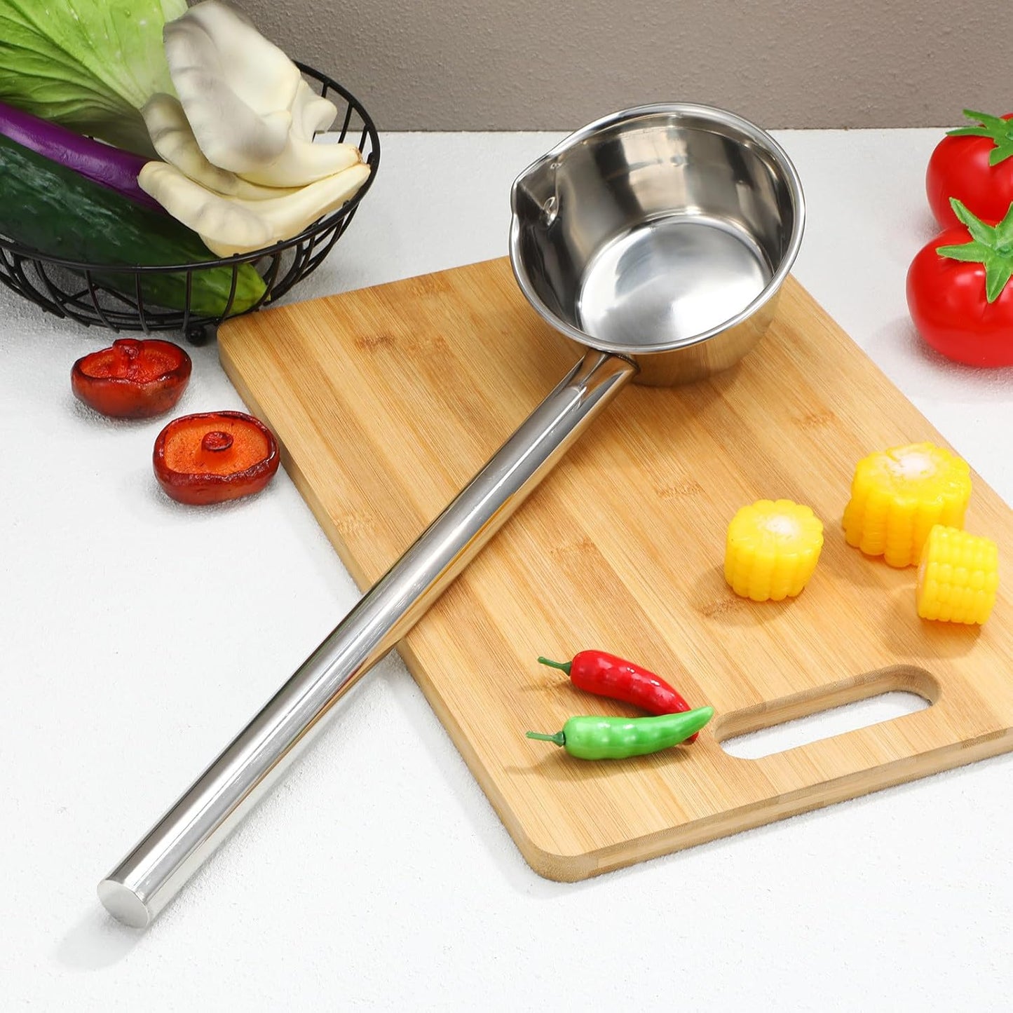 Stainless Steel Long Handle Water Scoop Ladle with Spout 35cm Kitchen 