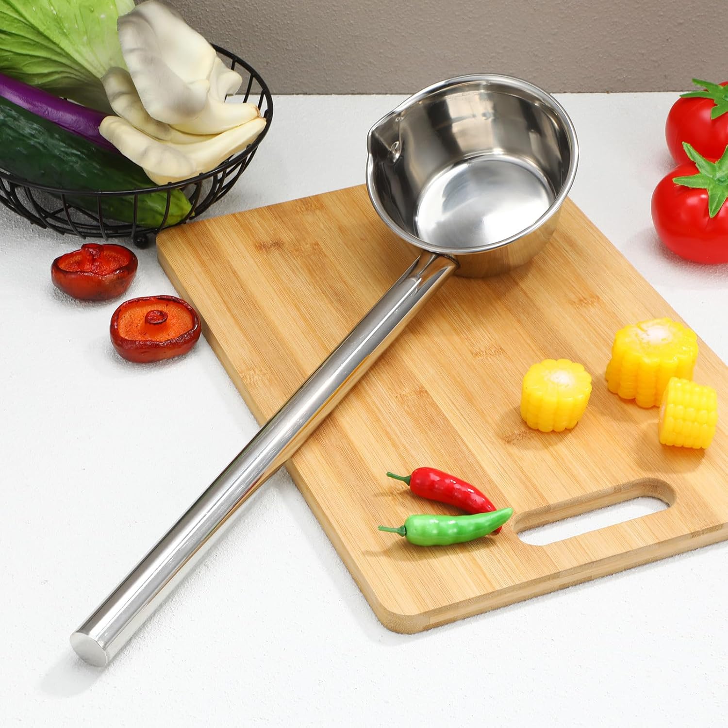 Stainless Steel Long Handle Water Scoop Ladle with Spout 35cm Kitchen 