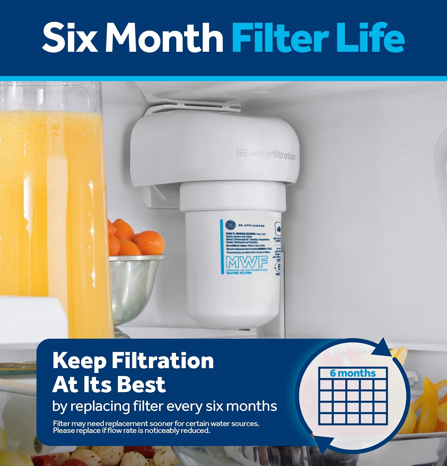 GE MWF Refrigerator Water Filter, Genuine Replacement Filter, Certified to Reduce Lead, Sulfur, and 50+ Other Impurities, Replace Every 6 Months for Best Results, Pack of 1
