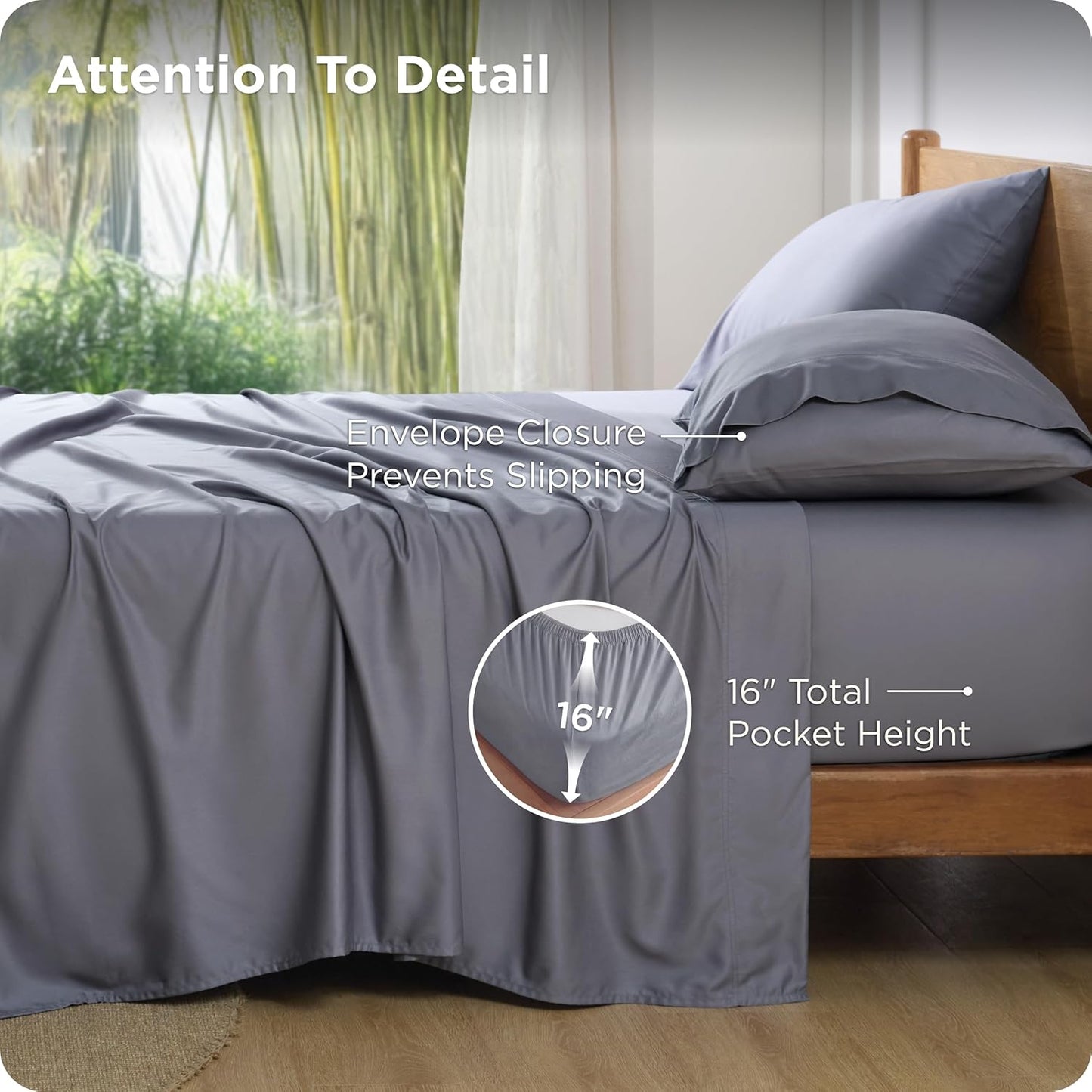 Bedsure Queen Sheet Set, Cooling Sheets for Queen Size Bed Set, Rayon Derived from Bamboo, Breathable & Soft, Deep Pocket Up to 16", Hotel Luxury Silky Bedding for Hot Sleepers, Dark Grey