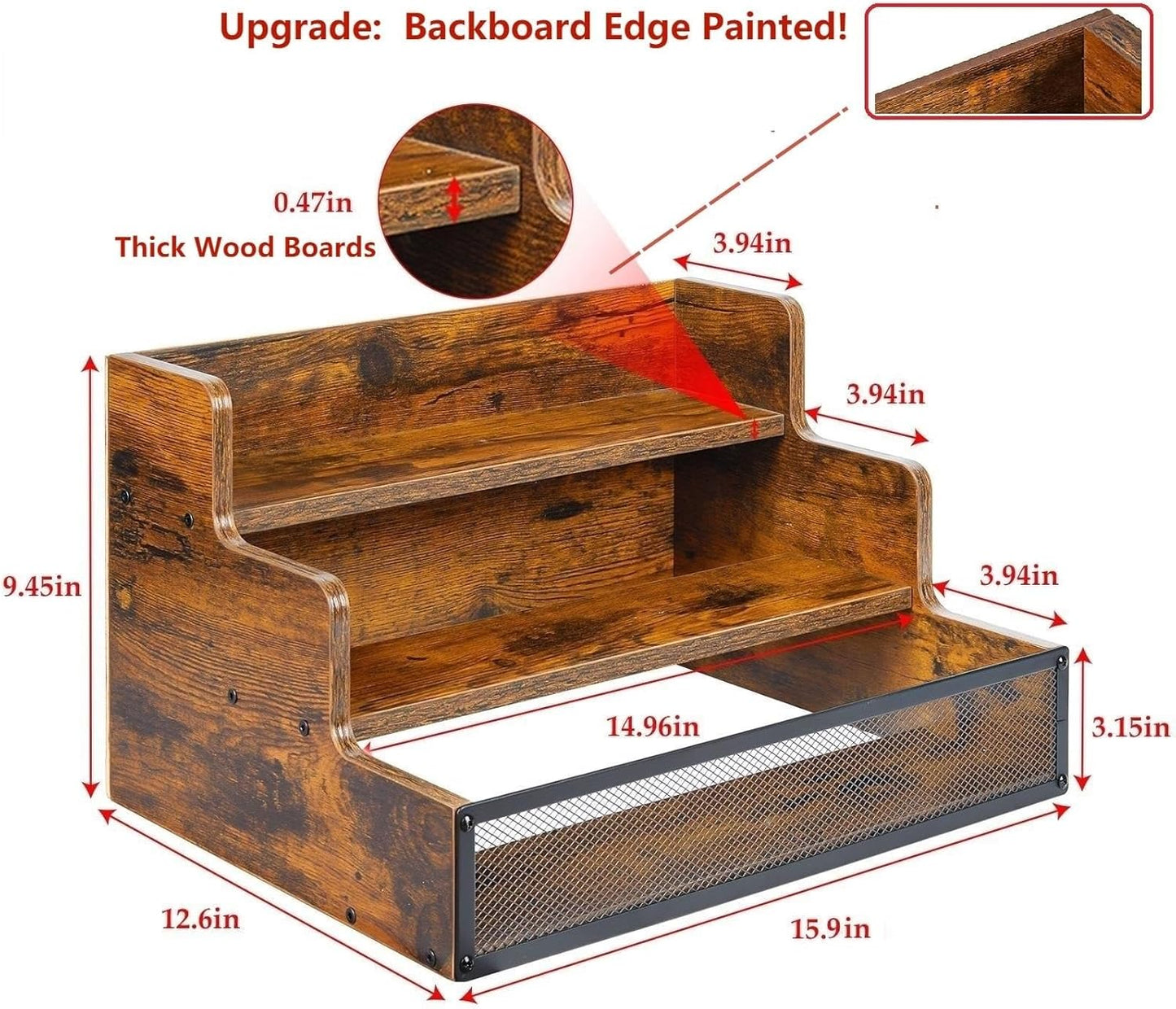 3 Step Countertop Liquor Bottle Display Shelf, Wood Bar Shelves 12 Bot