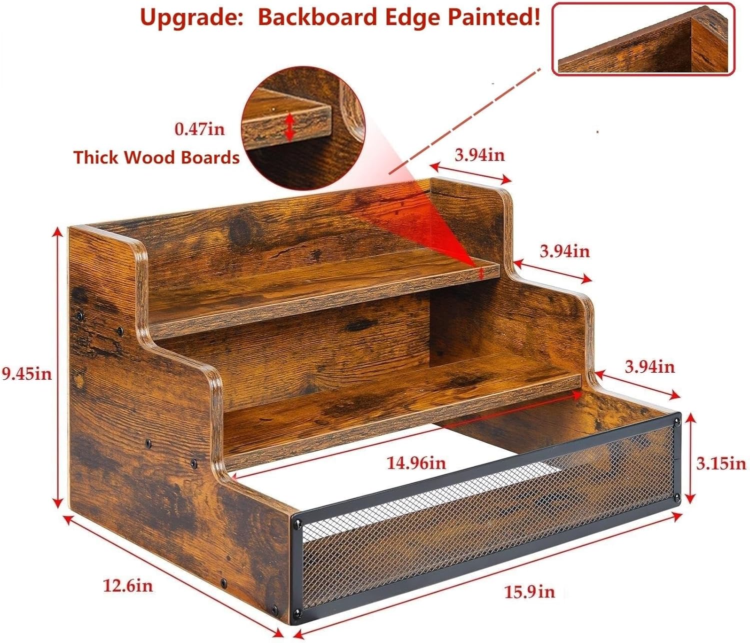 3 Step Countertop Liquor Bottle Display Shelf, Wood Bar Shelves 12 Bot