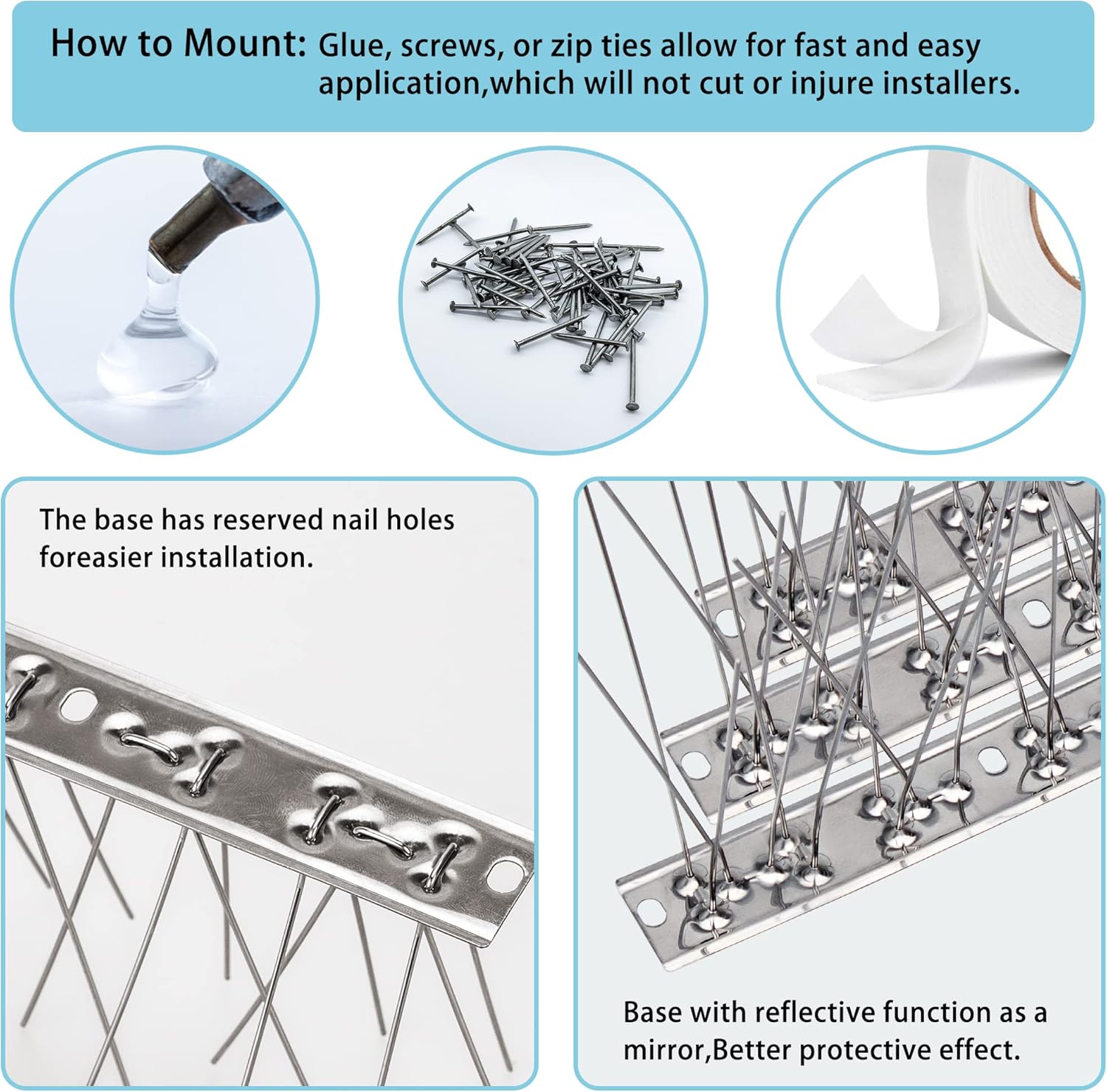 Hausse Stainless Steel Bird Spikes 4 Pack, Squirrel Small Birds Pigeon