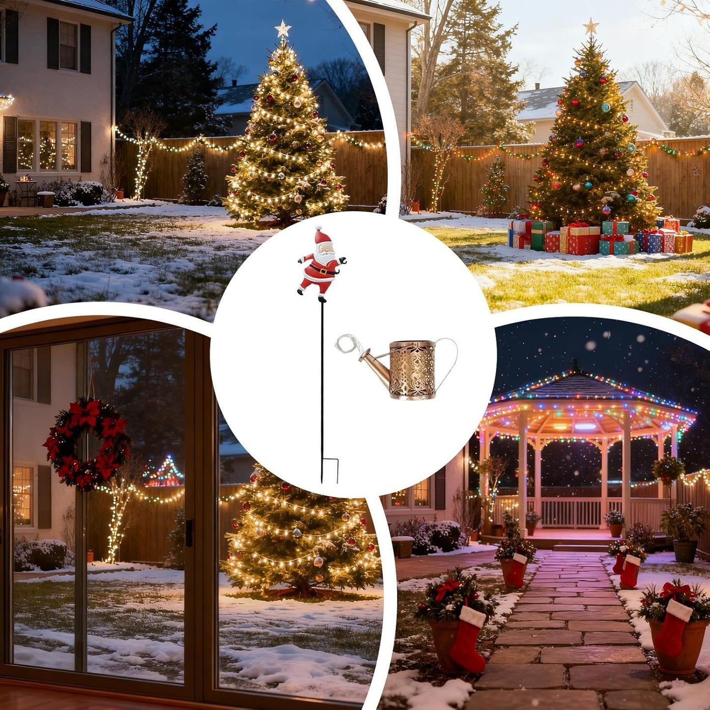 Solar Santa Kettle Lights - Christmas Outdoor Decoration | Waterproof Vintage Solar-Powered Santa Light for Lawn, Backyard, Garden, Walkway, Poolside, Home, Office, Holiday Party, Festive Yard