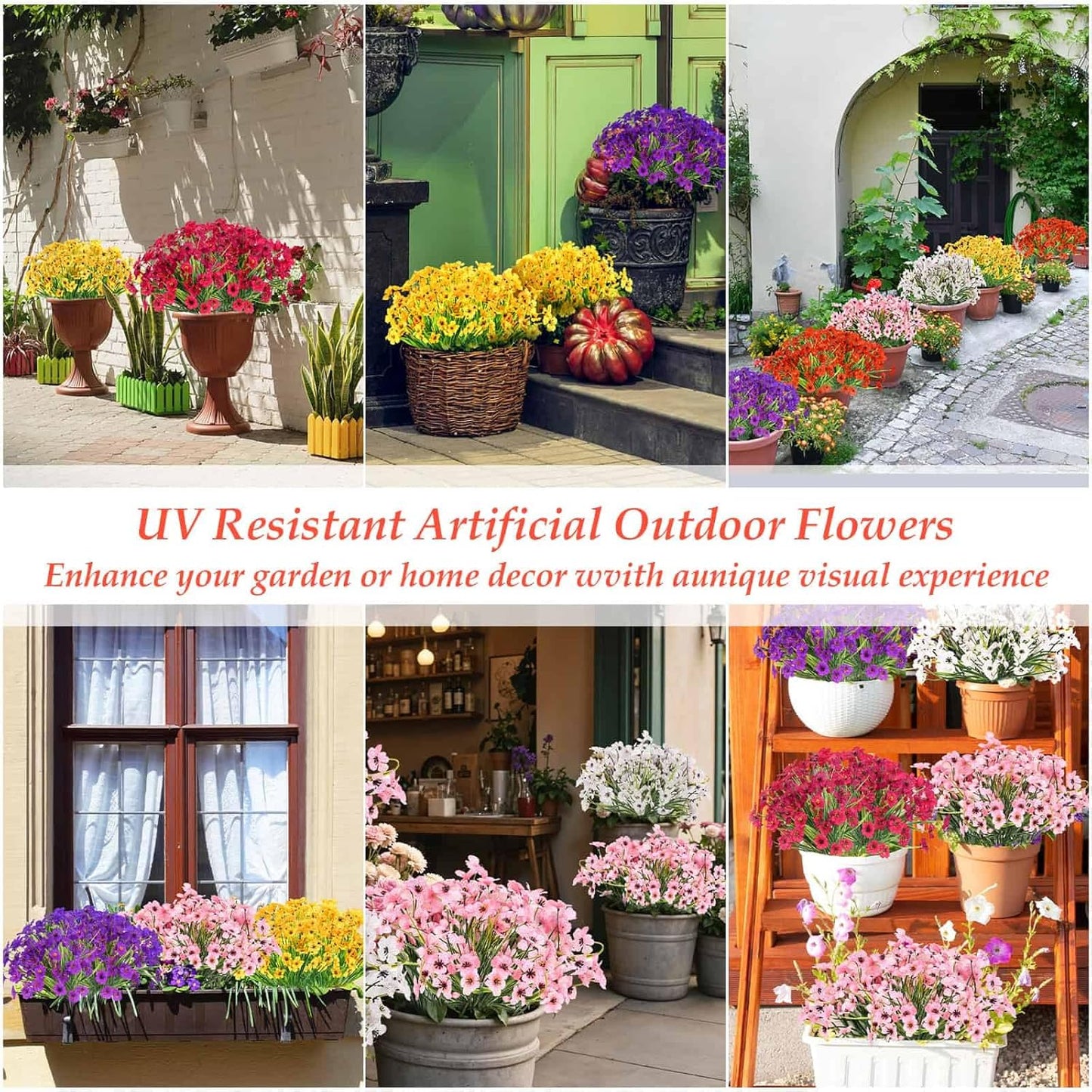 32 Bundles Artificial Flowers for Outdoors, UV Resistant Realistic Fake Silk Violet Flowers with Plastic Faux Plants Bulk for Outside Garden Yard Porch Patio Pots Window Boxes Hanging Planters Decor