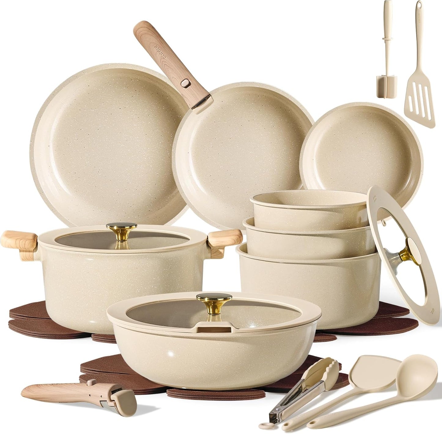 CAROTE 25PCS Ceramic Cookware Set, Pots and Pans set Non Stick, RV Kit