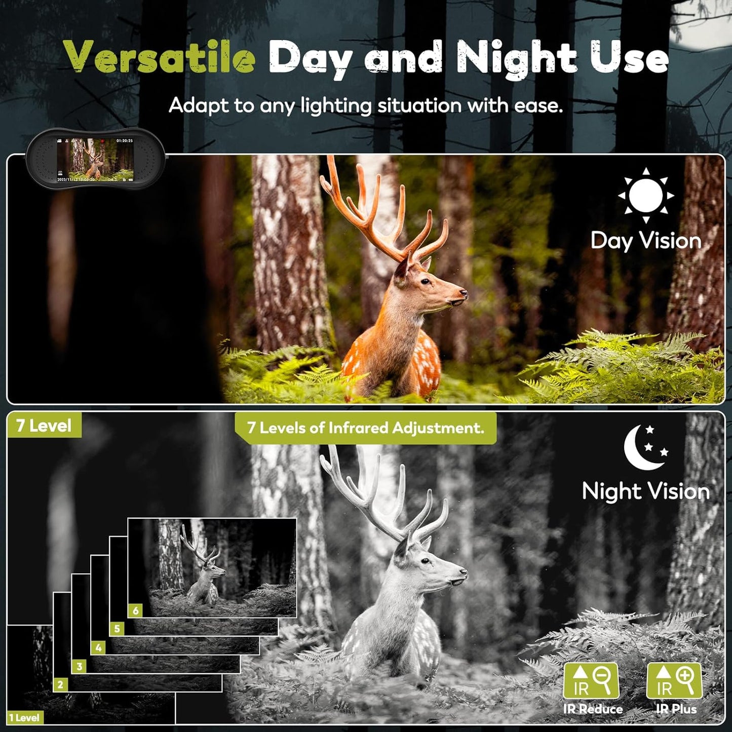 Night Vision Goggles, 4K Night Vision Binoculars 3.2" HD Display and 32GB TF Card, can Store Photo and Video, 7 Gear Night Vision, 8X Digital Zoom for Outdoor Enthusiasts and Wildlife Watching