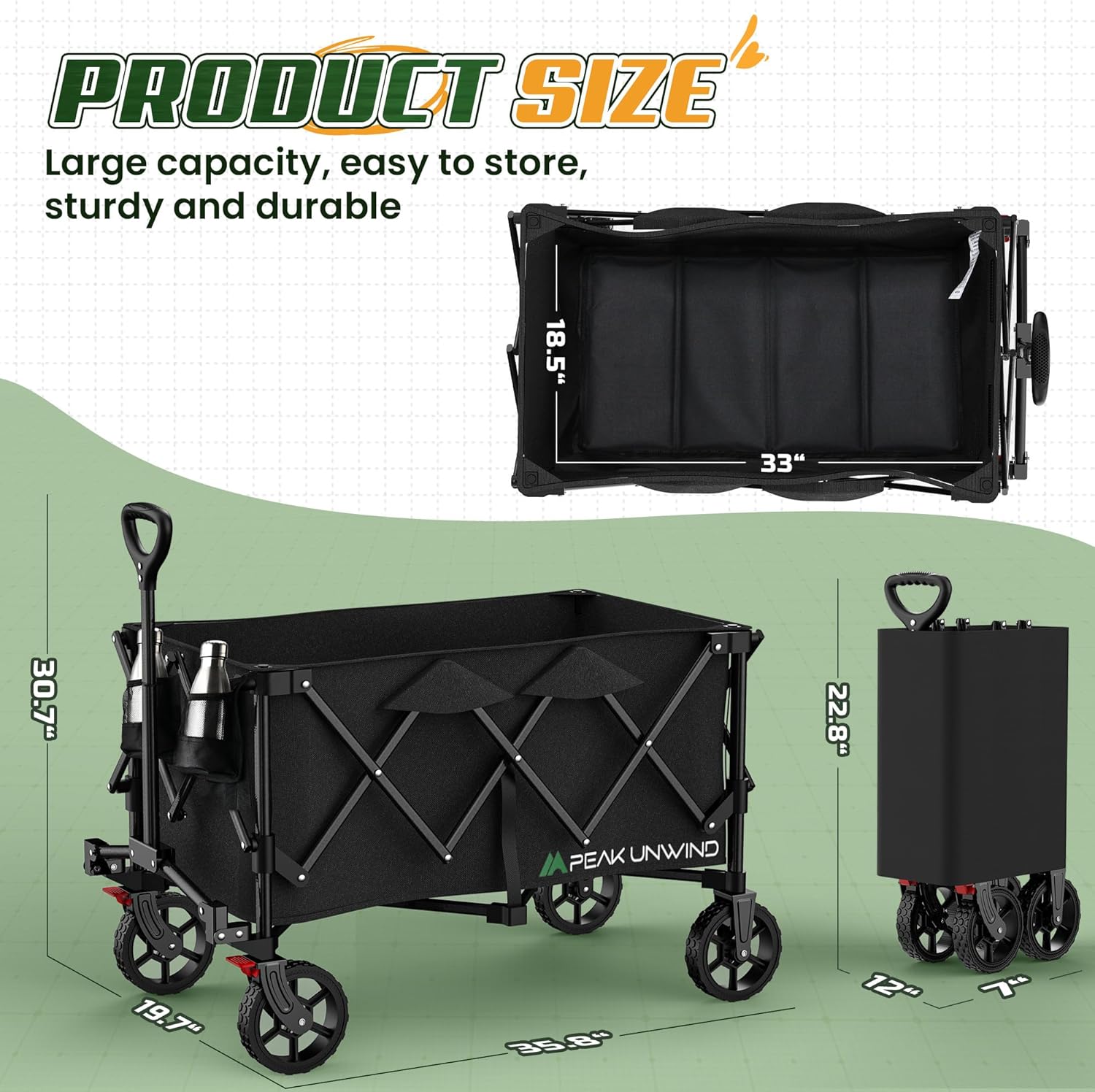 Wagons Carts Foldable,Collapsible Wagon with Wheels,450LBS Heavy Duty 