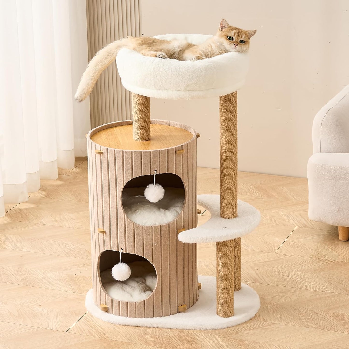 Modern Cat Tree for Indoor Cats Large Adult, 36in H Cat Tree Tower wit