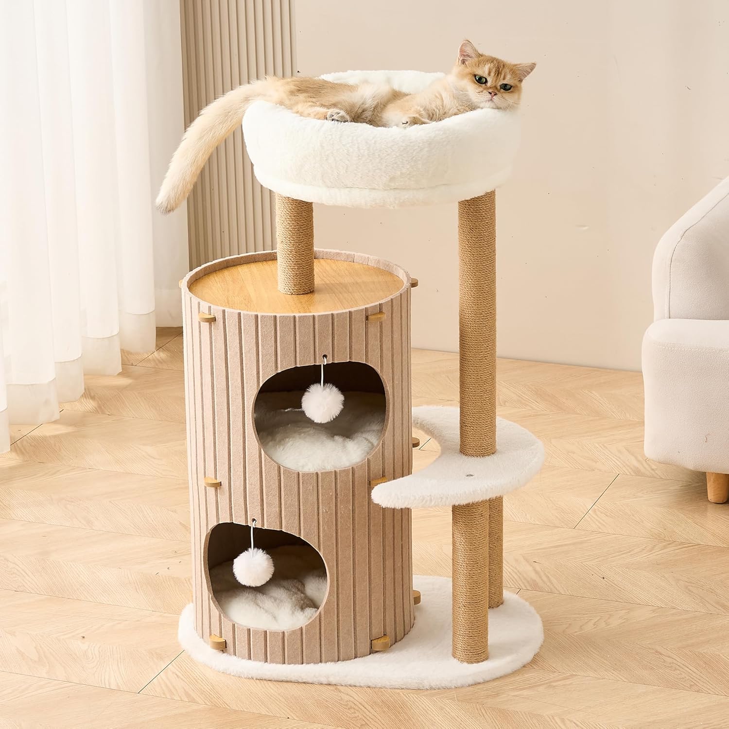 Modern Cat Tree for Indoor Cats Large Adult, 36in H Cat Tree Tower wit