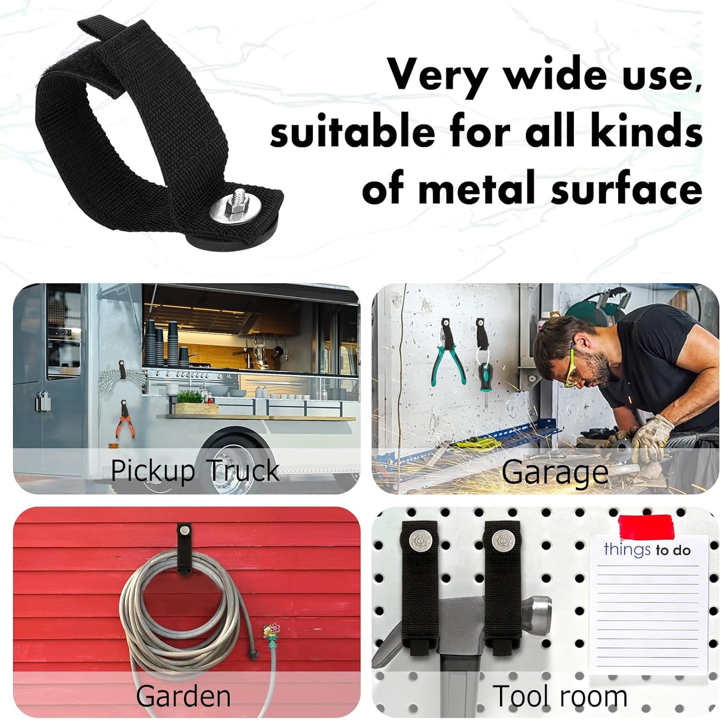 Windyun 10 Pcs Magnetic Garage Hooks Heavy Duty Magnetic Straps Extension Cord Holder Magnet Hooks for Hanging Cables Hoses Workshop Rope Garden Organization (1.7 Inch)