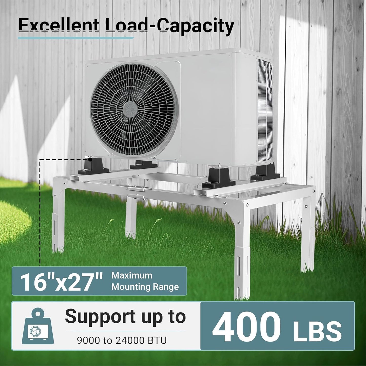 Anti-Vibration Mini Split Stand for 9,000-24,000 BTU Ductless Mini Split Air Conditioner Heat Pump, Adjustable Heavy Duty Mini Split Ground Stand for Outdoor Use, 400LBS Load Capacity