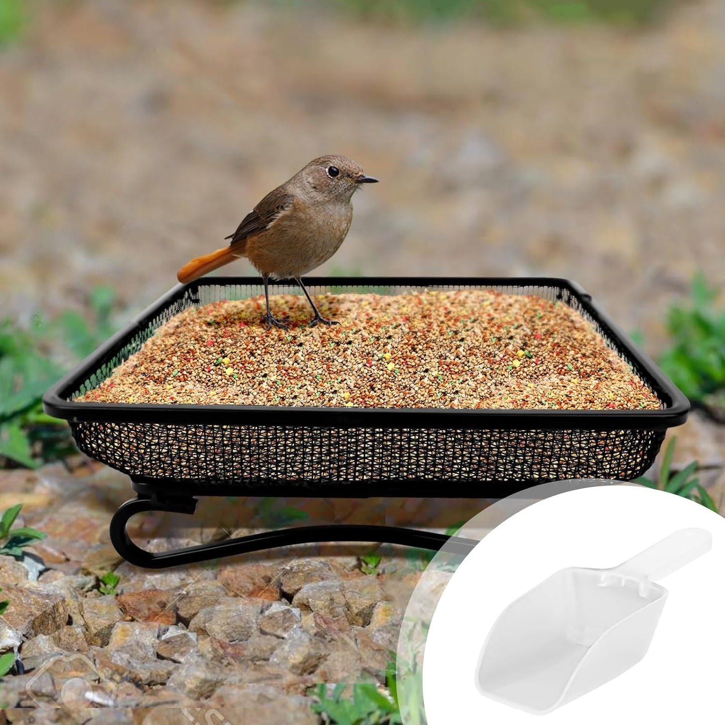 3 Pcs Platform Bird Feeder with Scoop, 6.7 x 6.7 x 2.2 in Ground Bird 