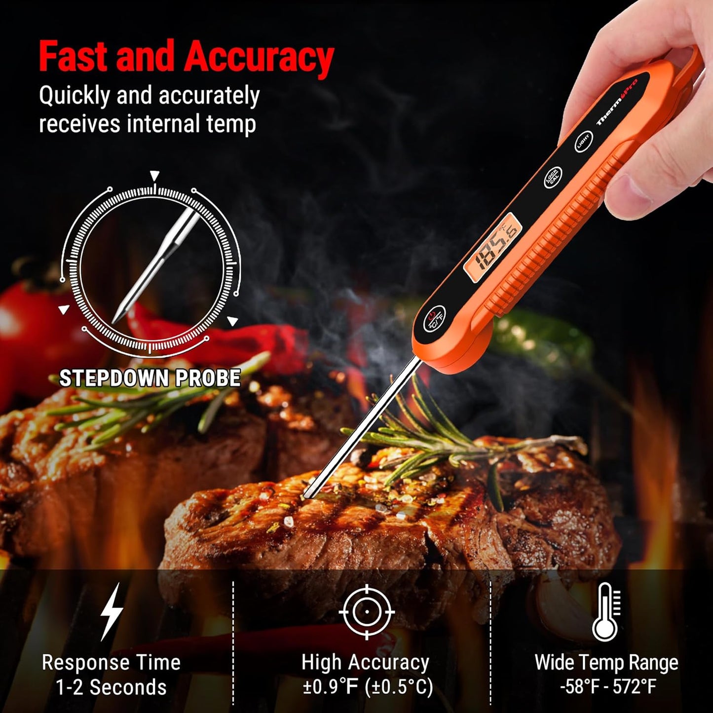 ThermoPro Digital Instant Read Meat Thermometer for Grilling Waterproof Kitchen Food Thermometer with Calibration & Backlight Baking Bread Candy Thermometer Cooking Tools Utensils