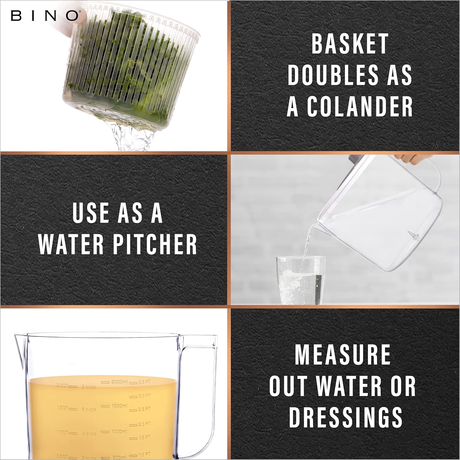 BINO | Salad Spinner - 2.6 Qt | Small Manual Lettuce Spinner with Buil