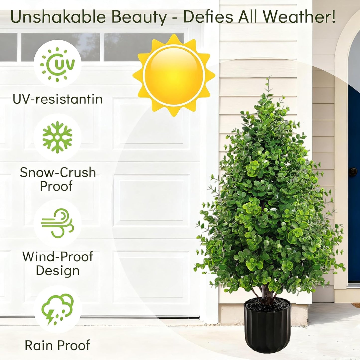 Artificial Cedar Topiary Boxwood Trees Oudoor Indoor Set of 2, 2.3FT Potted Faux Cypress Tree Plants with Pot, UV Rated Fake Evergreen Stems Tree for Outdoor Planters Front Door Offices