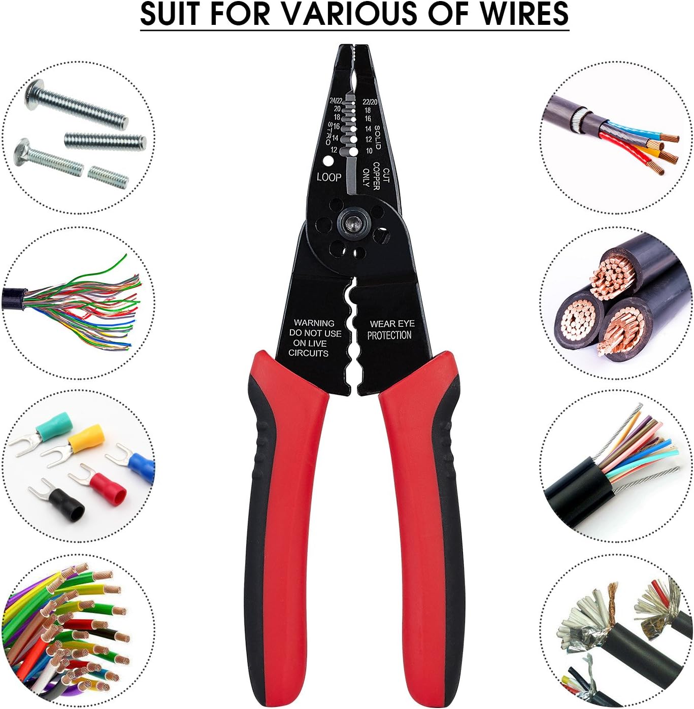 WGGE WG-015 Professional 8-inch Wire Stripper/Crimping Tool, Cable Cut