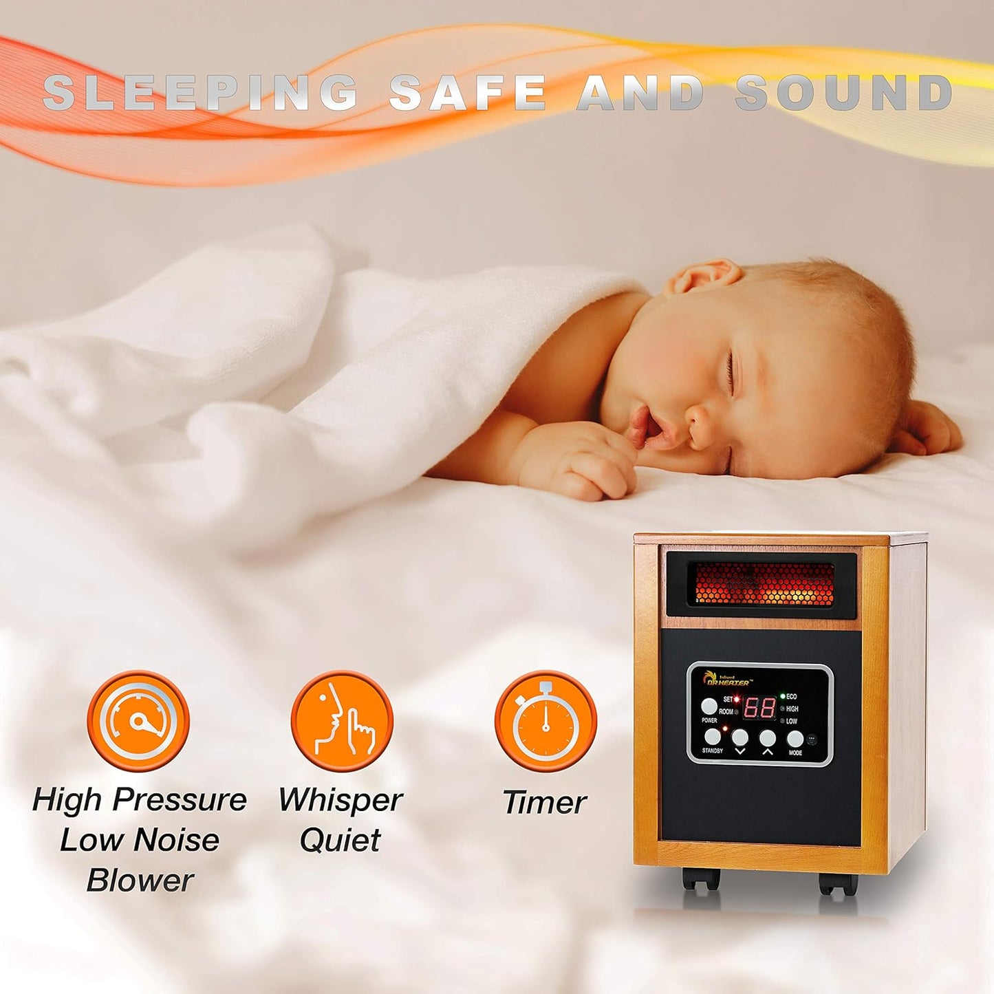 Dr Infrared Heater DR-968 Portable Space Heater, 1500-Watt, Cherry