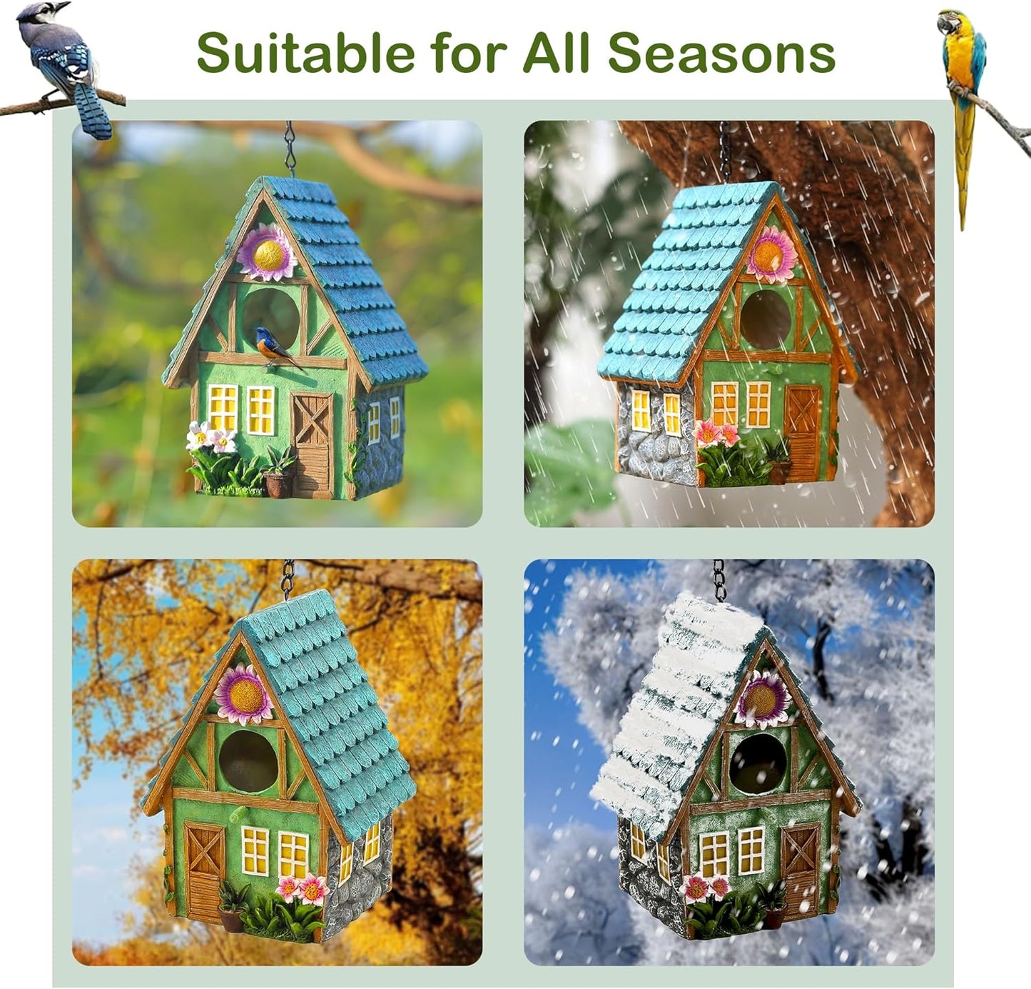 Birdhouse for Outside, Attivolife Resin Colorful Bird Nesting Boxes with Hanging Chain for Outdoor Garden Backyard Decoration, Houses for Bluebird Finch Cardinals, Best Gift for Birdman Family Friend