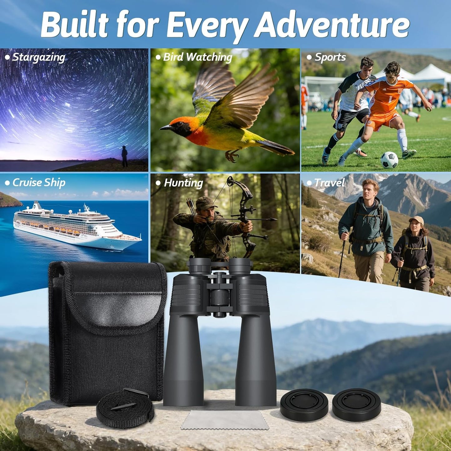 20x60 Binoculars for Adults High Powered - OPAITA HD Binoculars with BAK4 Prism & FMC Lens for Clear Low Light Vision - Large View Binoculars for Bird Watching Hunting Cruise Camping Travel Stargazing
