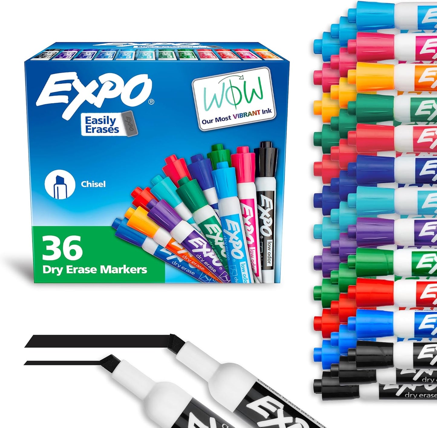 EXPO Low Odor Dry Erase Markers Chisel Tip Assorted Fashion Colors 36 
